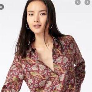 J. Crew Collection Silk Twill Women's Button-Up Shirt - Burgundy Jungle pattern